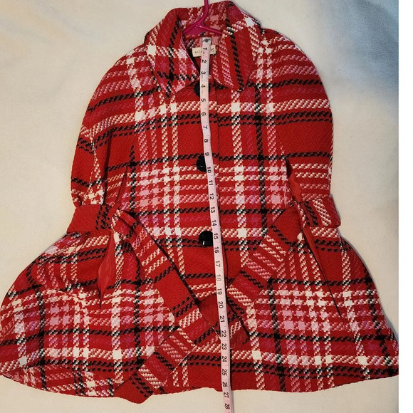 Maison Jules Red Plaid Button-Front Cape/Jacket Classic Tartan Pattern S/M - Picture 4 of 6